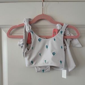 Minnow Swim - white with floral embroidery - size 3/4T